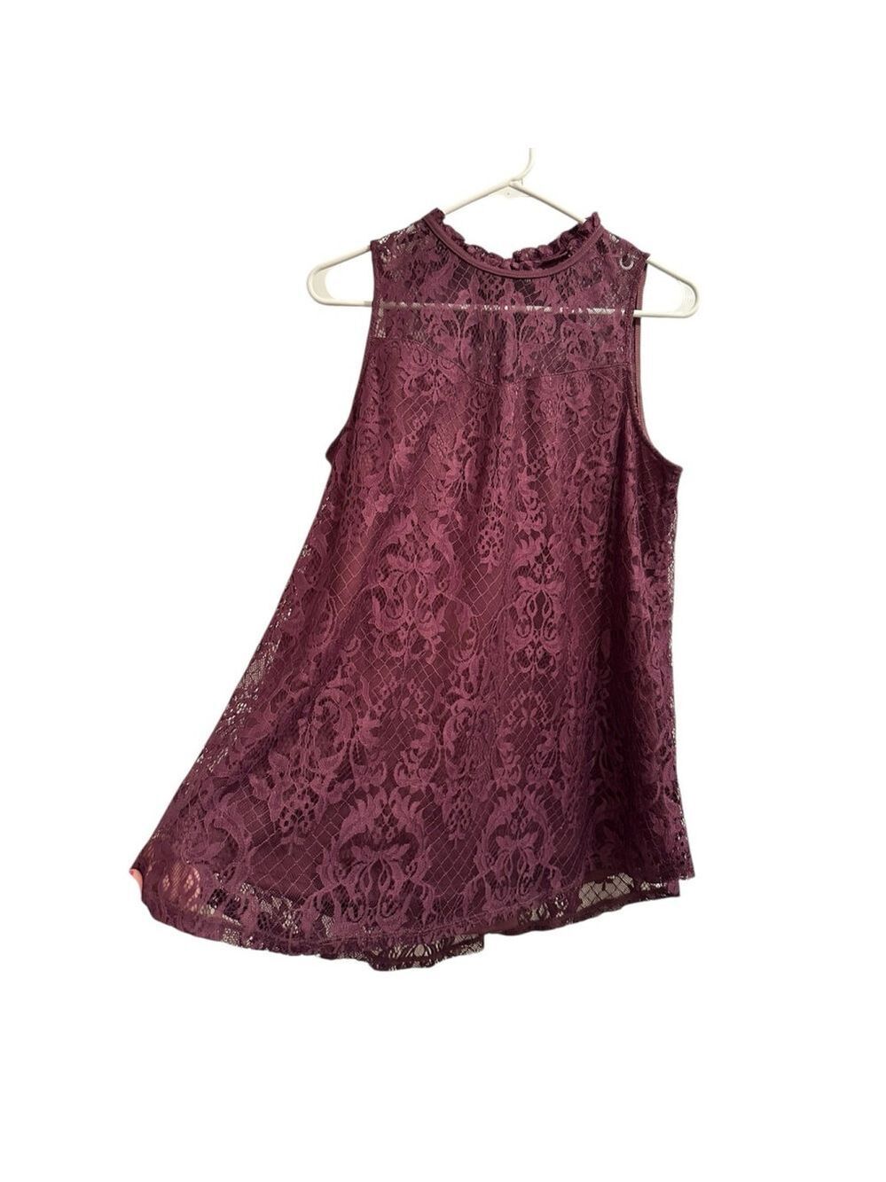 Fortune + Ivy Fancy Lace Blouse Top Womens L Burgundy Fairy Sleeveless High Neck